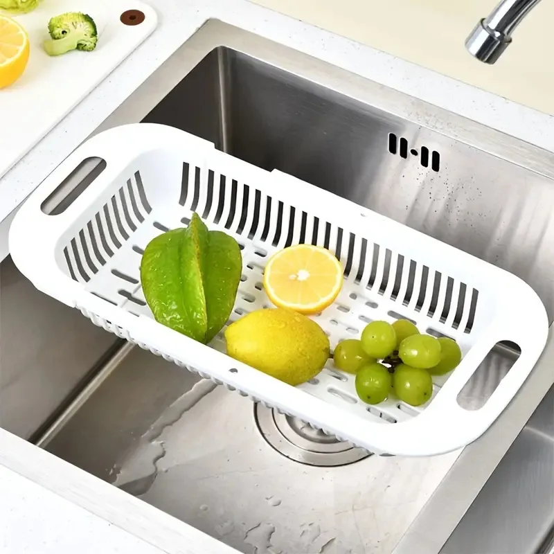 1pc Collapsible Colander Fruits And Vegetables Drain Basket Adjustable Strainer Over The Sink For Kitchen