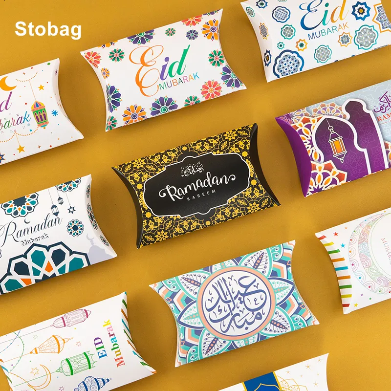 Emballage cadeau StoBag 3060100pcs Eid Mubarak cadeau boîte Kraft paquet bonbons biscuits chocolat fait à la main faveur fête joyeux Ramadan Kareem enfants 230621