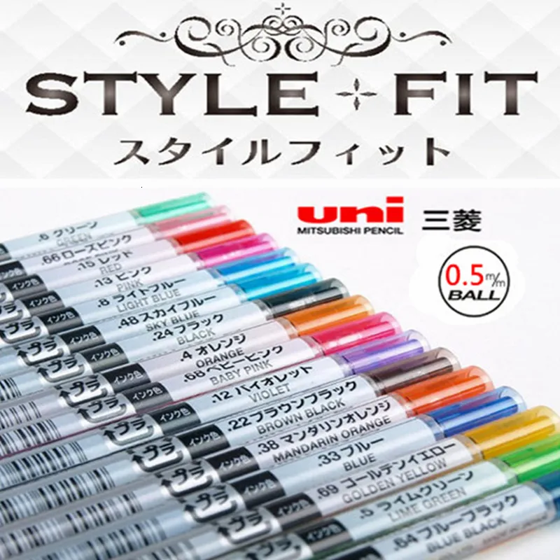 Balpennen 8 stks Uni Style Fit Gel Multi Pen Vulling - 0.5 mm-16 Kleuren 8 stks Slot Zwart Blauw Goud Roze Schrijfwaren UMR-109-05 230621