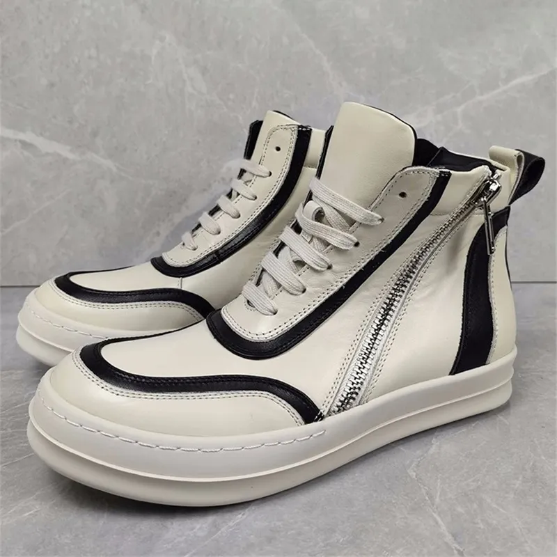 Mannen Enkellaarsjes Echt Leer High-Top Mode Sneakers Dark Street Style Herenschoenen P25D50