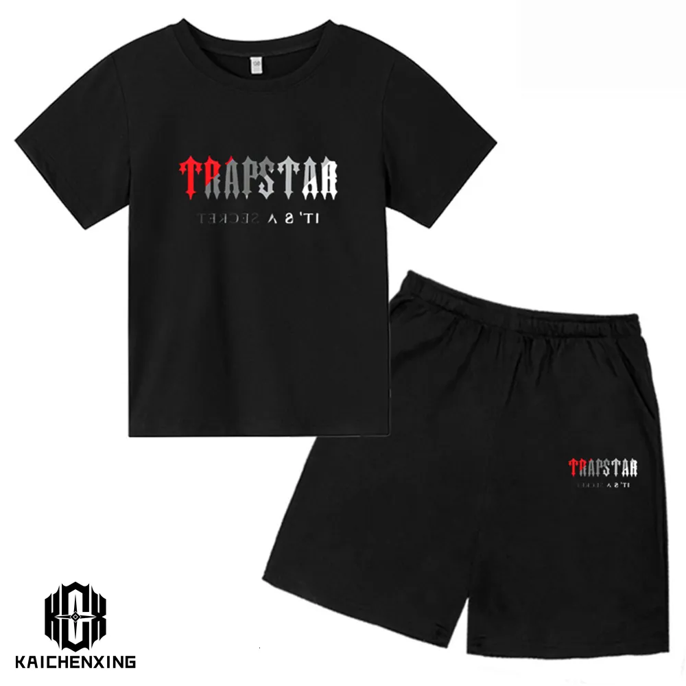 Kläder sätter sommaren Trapstar Tshirt Kids Boys Beach Shorts Streetwear Tracksuit Women Clothes Girls Sportwear 240411