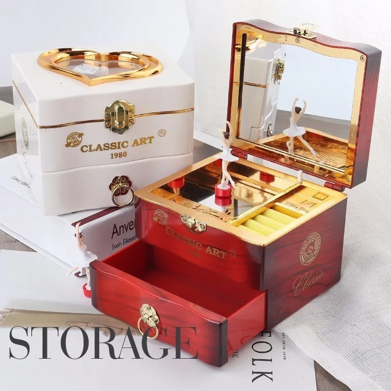 Novelty Items Classic Rotating Dancer Ballerina Piano Music Box Clockwork Plastic Jewelry Box Girls Hand Crank Music Mechanism Christmas Gift 230621