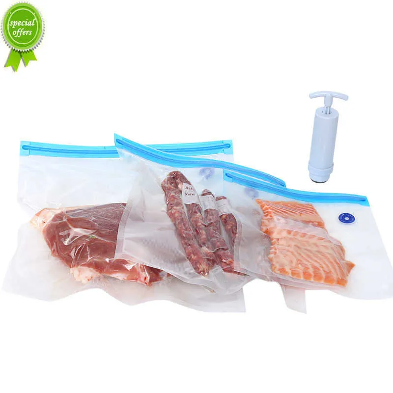 Food Vacuum Sealer Bags with Hand Pump Reusable Food Storage Bags for  Fridge, Freezer, Grain, Odor Control Space Saving Compression