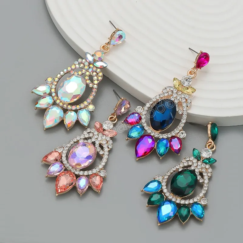 Orecchini pendenti con gemme di strass multicolore per gioielli da donna Accessori per orecchini da collezione per feste di compleanno per ragazze