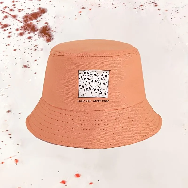 Gorro Gorro/Bonés de Caveira Estampado Lonely Ghost Bucket Hat Laranja Ajustável Ao Ar Livre Estilo Casual Masculino Unissex Para Mulheres Meninas