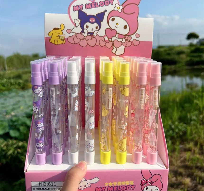 48 stks/set Leuke Melody Print Student Zwarte Gel Pen Met Parfum spray Fles Glad Schrijven Levert 0.38mm Briefpapier schoolbenodigdheden