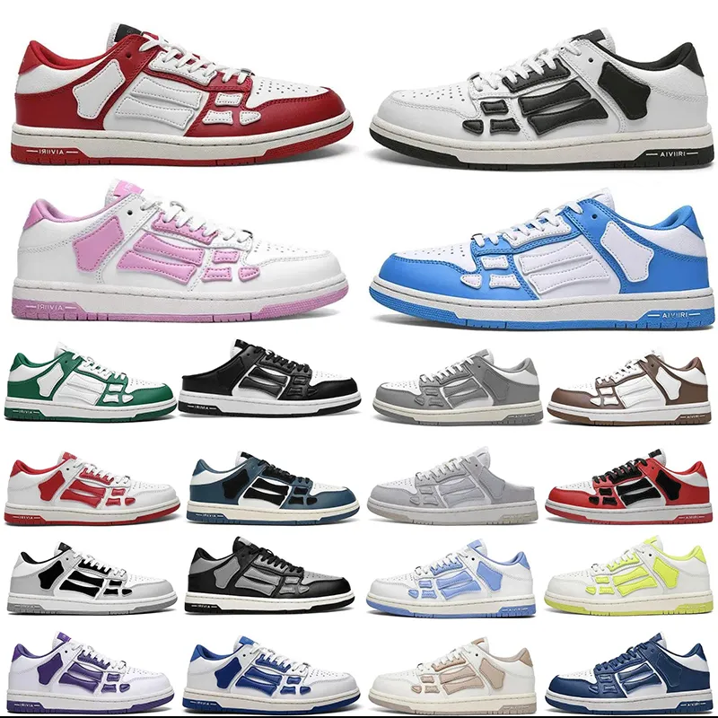 Moda 2023 Running Shoes Skel Top Baixo Osso Osso Couro Baixo Sneakers Esqueleto Azul Vermelho Branco Preto Cinza Marrom Homens Mulheres Ourdoor Sports Mens