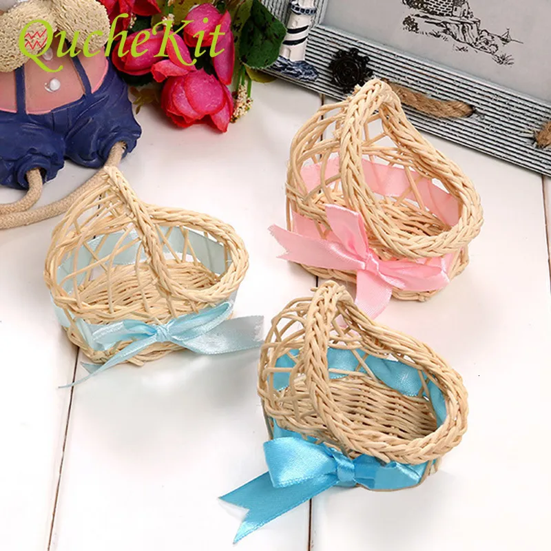 Present Wrap 20st Baby Shower Decorations Gifts To Gäster Mini Woven Flower Basket Chocolate Candy Box Birthday Kids Born Party Favors 230621