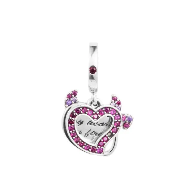 Fits Pandora Bransoletka 925 Sterling Silver Devil Heart Double Dangle Charm Pendant Kulki dla kobiet DIY Jewelry Making Dift 925 Charms 2023 NOWOŚĆ