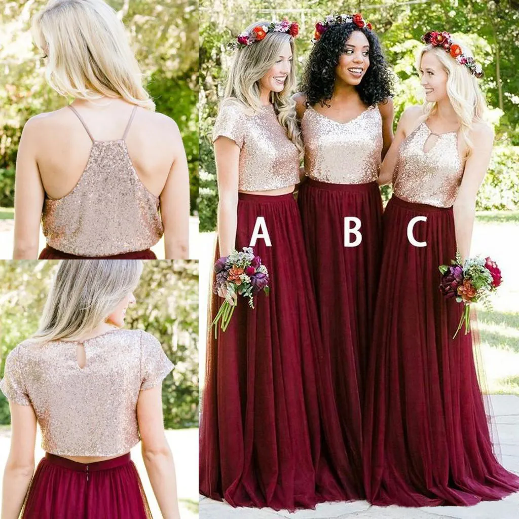 Rose Gold Sequin Bridesmaid Rust Bridesmaid Dresses 2023 Country Wedding Party Guest Gowns Junior Maid Of Honor Rust Bridesmaid Dress In Burgundy From Meetyy 44.28 DHgate.Com