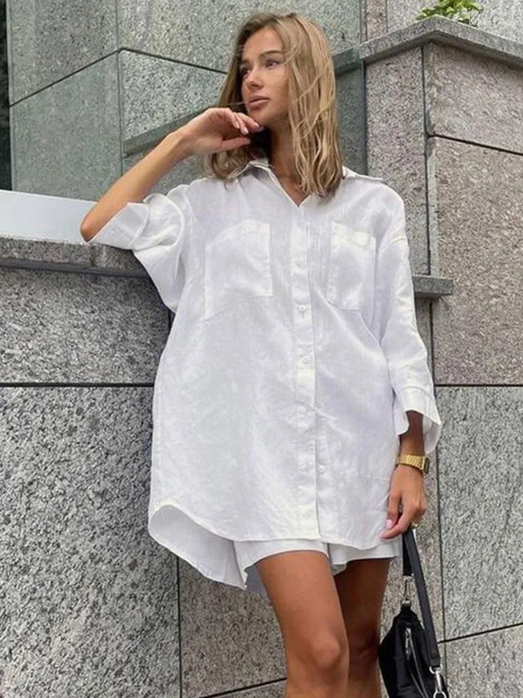 Women's Tracksuits Two Piece Set For Women Matching Sets 2023 Summer Cotton Linen Loose Shorts 2 Ladies Outfit