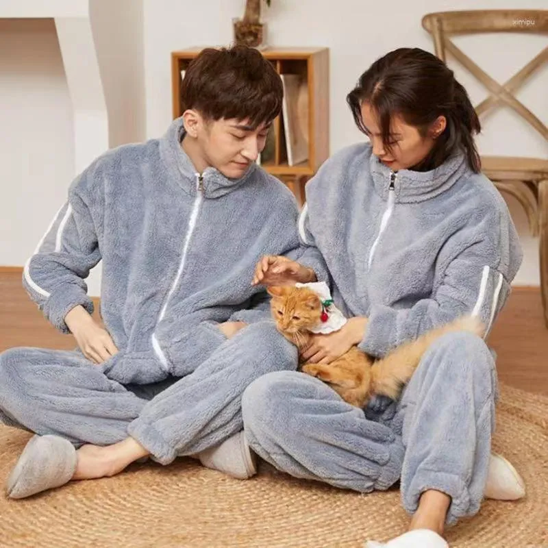 Women's Sleepwear Couples Pajamas Sets Women Men Winter Thicken Warm Pyjamas Suits 2 Piece Set Lovers Homewear Soft Pijama