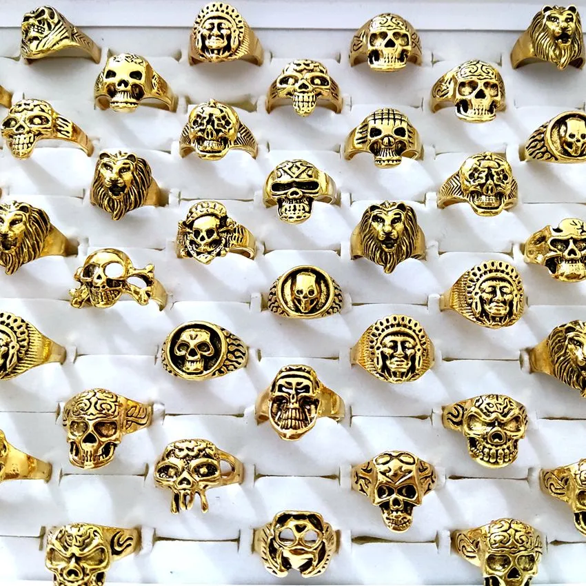 Wholesale Gold Mix Men Gift Mens Punk Style Jewelry Skull