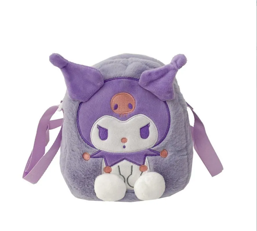 New Fashion Purple Pink White Melody Plush One Shoulder Bag Girl Cute Soft Messager Bag With Embroidery