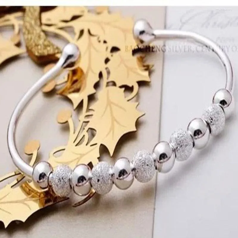 Bangle Real Pearl For Decoration Silver Plated Fashion Jewelry Adjustable Accessories Scrub Interconnected Round White