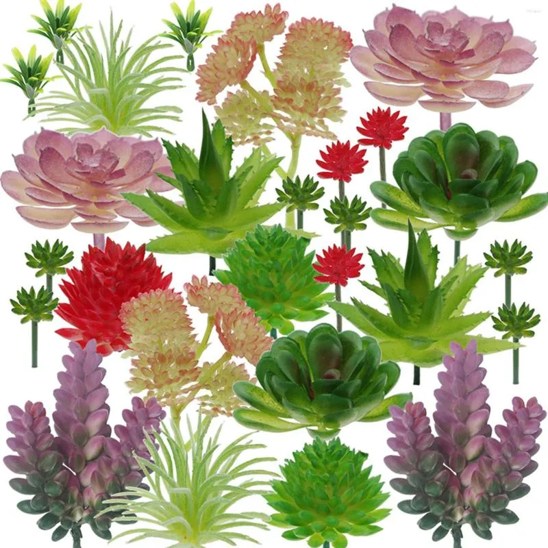 Fiori decorativi 24pcs plastica floccata artificiale colorata terrario decorazione mini parete floreale ufficio alghe piante grasse senza vaso