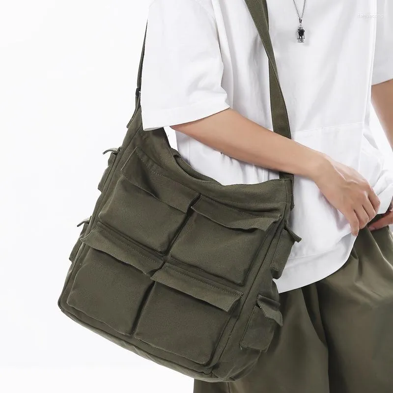 Evening Bags 90s Fashion Y2K Canvas Textile Big Size Multi Pockets Handbag Korean School Book Laptop Aesthetic Grunge Weekender Shoulder Bag