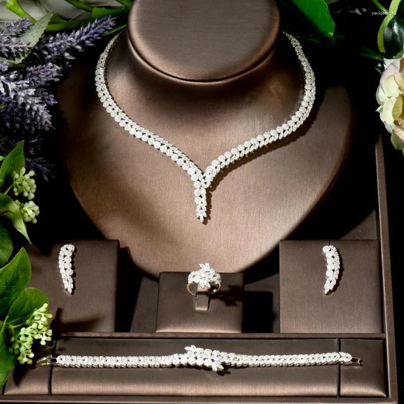 Necklace Earrings Set Fashion Elegant 4 PCS Bracelet Ring For Noble Luxury Women Bridal Wedding Party Show N-1912