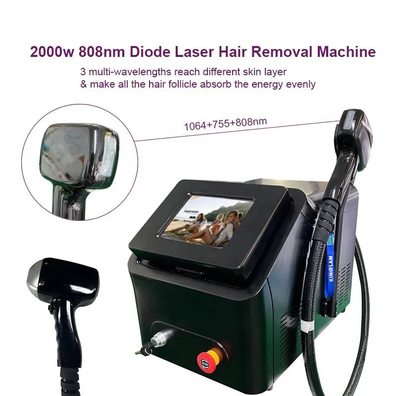 Laser de diodo para depilação a quente 1600-2000 W 755 808 1064 nm 3 ondas