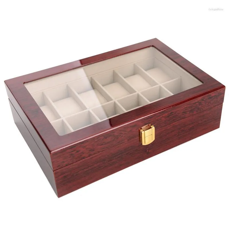 Uhrenboxen 12 Gitter Holzuhrenbox Schmuck Vitrine Halter Organizer für Uhren Männer Frauen Valentinstagsgeschenke