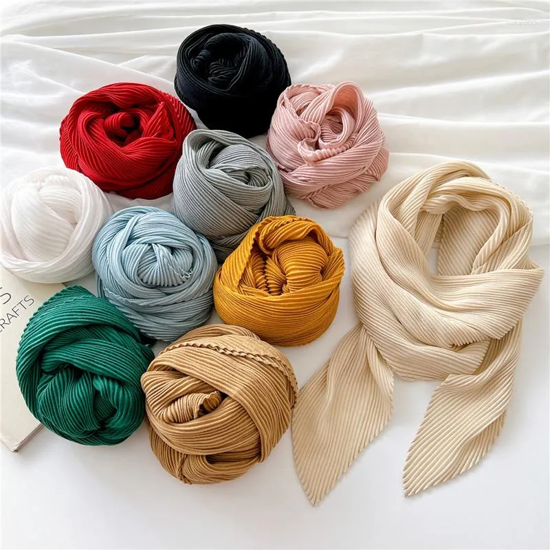 Eşarplar Moribty 90cm Kare İpek Eşarp Kadınlar Katı Kırışıklık Hijab Bandanas Kadın İlkbahar Yaz Dekoratif Headscarf Şal Szal