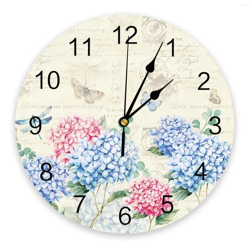 Настенные часы Hydrangea Цветочная Dragonfly Vintage Clock Современный дизайн