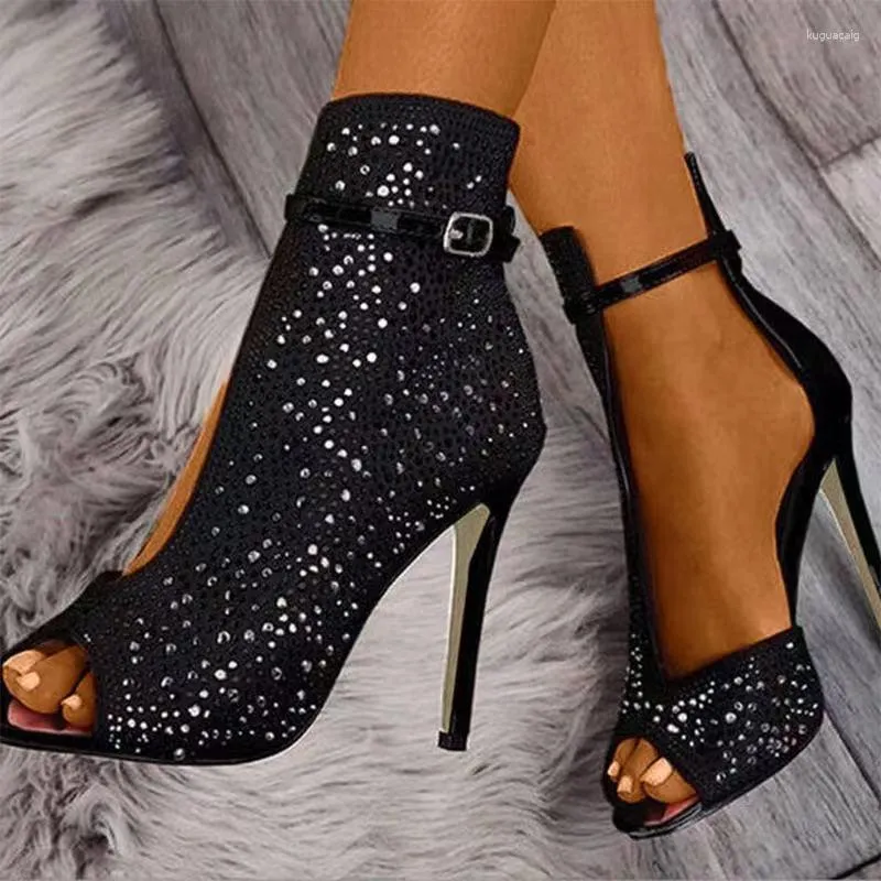 Sandaler Summer Fashion Trendyol Womem Fish Mouth Super High Heel Strap Rhinestone Luxury Women Designer 2023