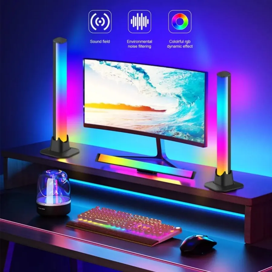 RGB LED Desktop Lâmpada de chão Barras de luz Luz noturna Música Ritmo Atmosfera Luzes Luz de fundo para jogos Lâmpada de decoração de sala de TV