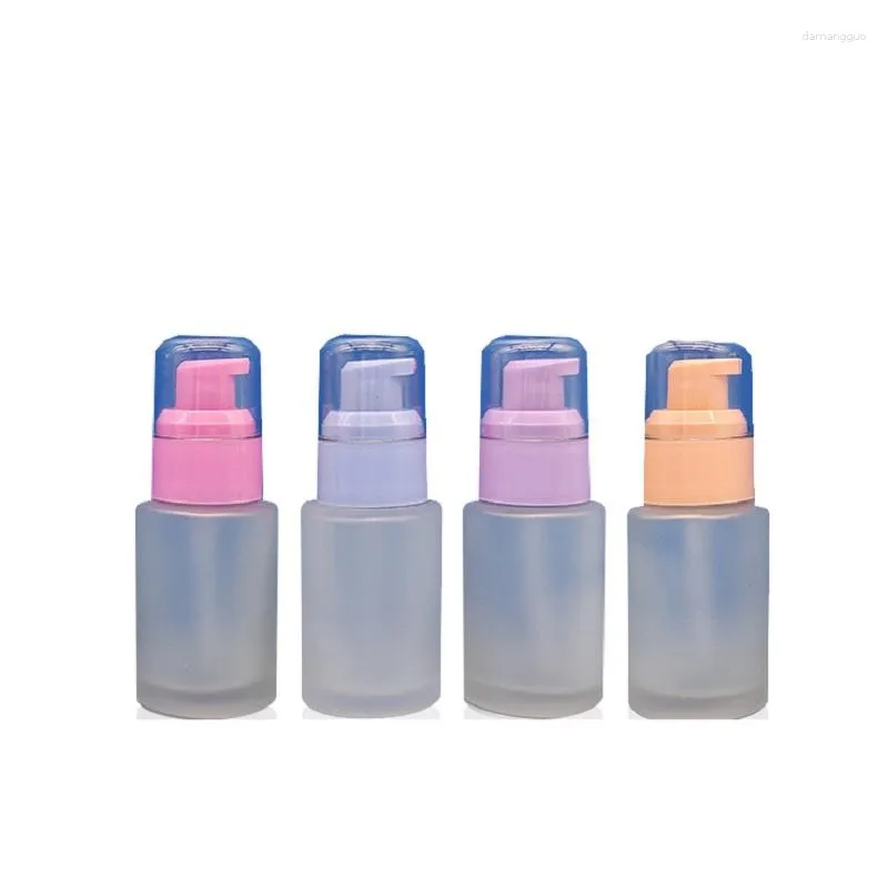 Storage Bottles 15pcs Cosmetic Refillable Bottle Glass Frost Colorful Pump Clear Cover 30ml 1OZ Luxury Travel Essential Oil Vials Lotion