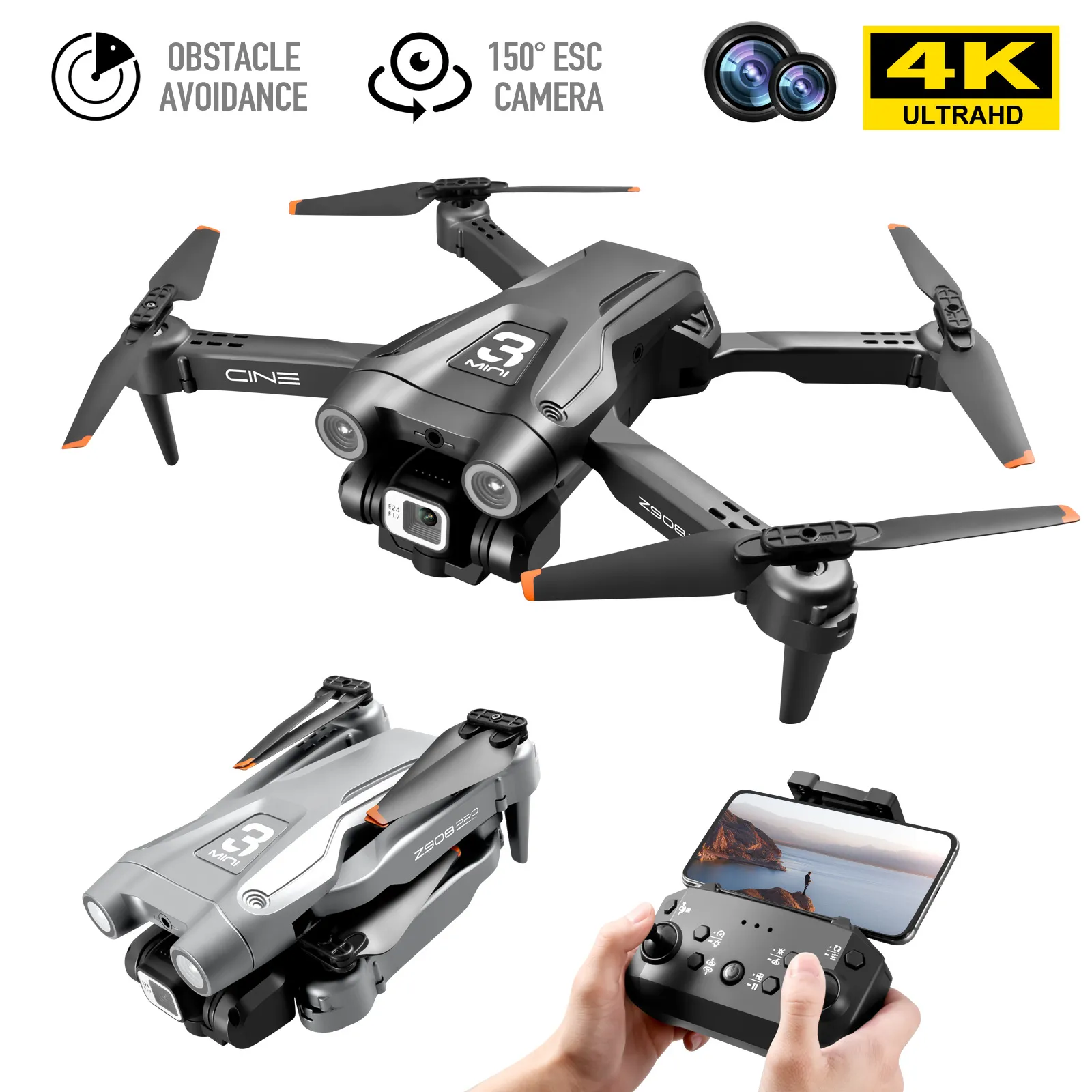 Z908Pro 4K HD Drone Professionale Doppia Fotocamera Wifi Obstacle Avoidance Pieghevole RC Quadcopter Telecomando Elicottero Dron Giocattoli