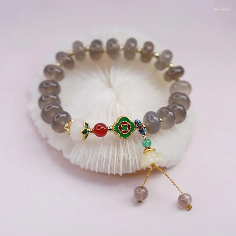 Link Bracelets Retro Chinese Style Agate Bracelet Female Ethnic Lotus Pendant Aventurine Jade Transfer Live Girlfriend Jewelry