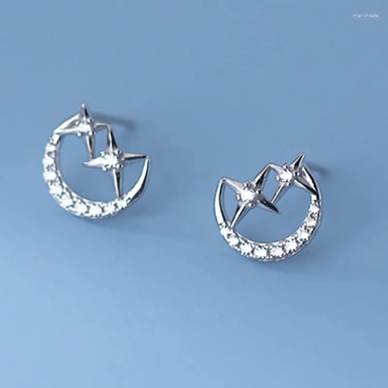 Studörhängen Fashion Star and Moon for Women Girls Temperament 925 Sterling Exquisite Zircon Ear Studs Charm smyckespresent