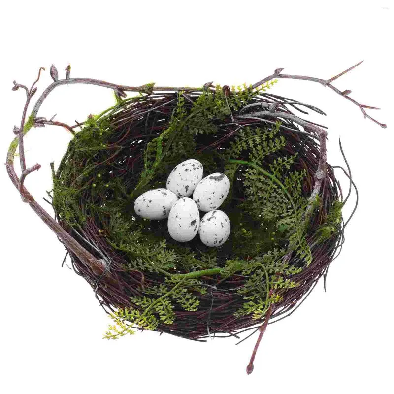 装飾的な花の苔の飾り巣工芸品は卵の装飾品で自然の庭の家のパーティーの装飾撮影小道具の風景を撮影する