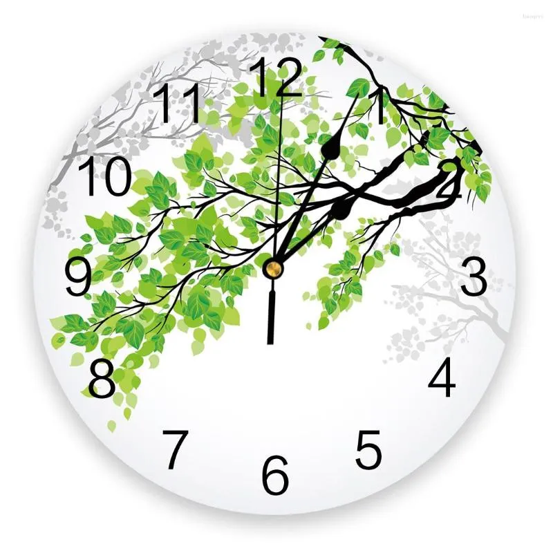 Horloges murales plante branche feuilles vertes horloge décor à la maison chambre silencieux Oclock montre numérique pour chambres d'enfants