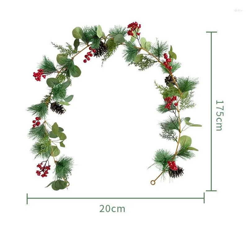 Decorative Flowers Artificial Pine Rattan Green Golden Vine PinesNeedle Red Fruit Cone Eucalyptus Leaf Christmas Party Wall Hanging Decor