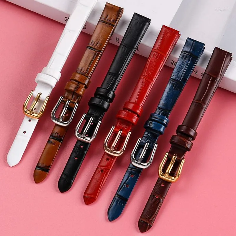 Watch Bands Universal Genuine Leather Watchband For Small Dial Size Watchstrap Ladies Wrist Strap Red Brown Black Bracelet 6mm 8 10mm