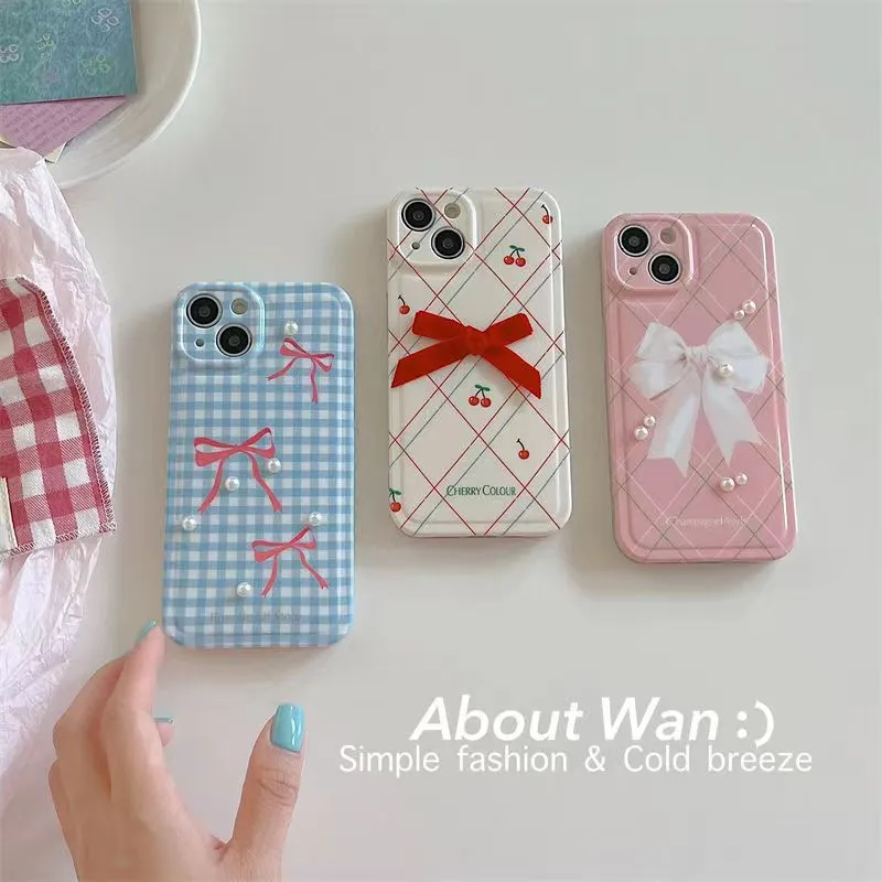 Top Designer Minimalist Bow custodia per telefono cartone animato iPhone 13 14 Pro Max 12 Mini 11 Xs XR X 8 7 Plus Cover posteriore stampata Custodia protettiva Deluxe a copertura totale