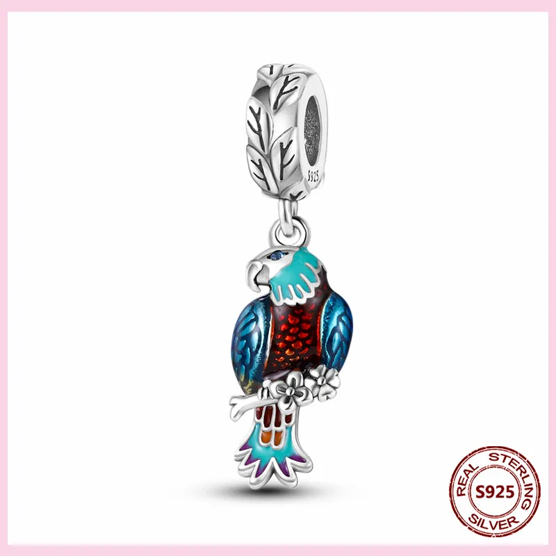 925 Silver Fit Pandora Charm 925 Bracelet Parrot Swallow Bird Charms Primrose Bird charms set Pendant DIY Fine Beads Jewelry