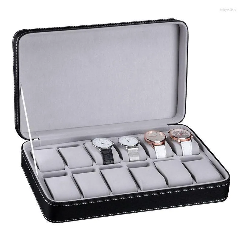 Boîtes de montre 6/10 fentes boîte en cuir Portable bon organisateur bijoux stockage fermeture éclair facile à transporter hommes