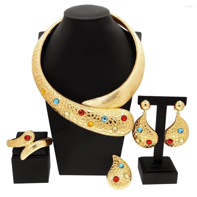 Collar Pendientes Conjunto Dubai Mujer Chapado en oro Joyería Colorida Piedra artificial Colgante de lujo Boda Banquete Fiesta Regalo Diseño italiano