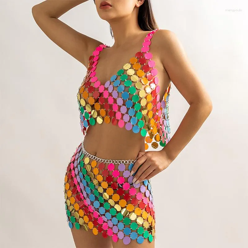 knee length dresses for ladies Rainbow Sequin Puff Sleeve Short Dress Scamp & Dude main image 0