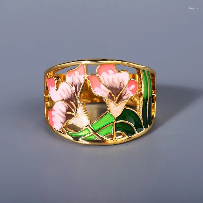 Кластерные кольца Cizeva изысканное цветочное кольцо золота для женщин Элегантное лотос бутоны модная модная эпоксидная эпоксия ювелирные изделия