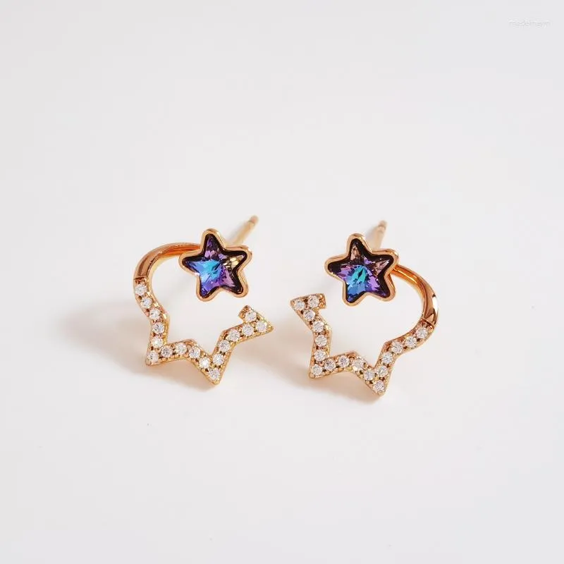 Stud Earrings Korean Made With Austrian Crystal For Girls Party Jewelry 2023 Star Designer Gold Color Studs Women Bijoux