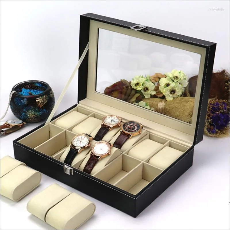 Caixas de relógios elegantes de luxo caixa de armazenamento 12 posições 10 de alta qualidade