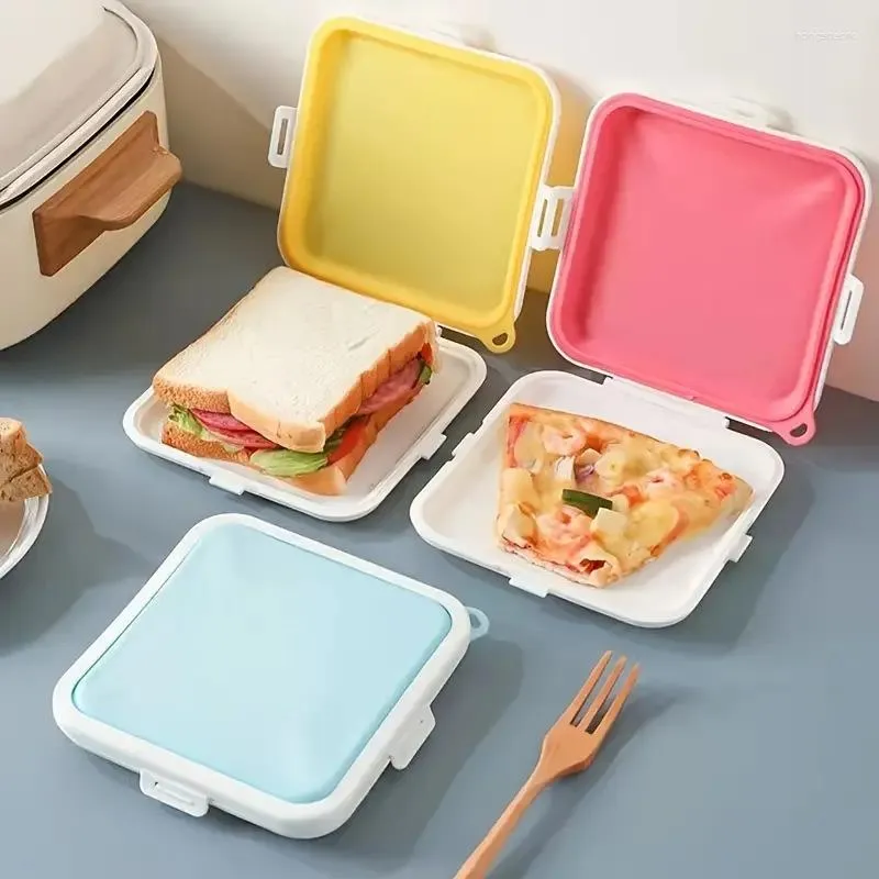 Ensembles de vaisselle Sandwich pain conservation boîte de rangement Silicone Portable à emporter Bento peut être chauffé et scellé