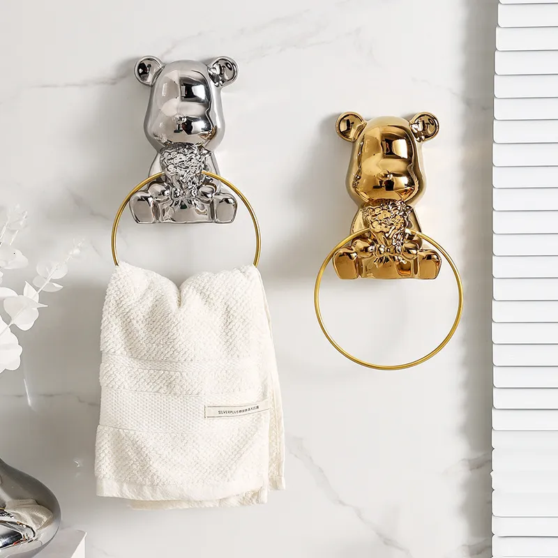 Стеллажи для полотенца Керамика Золотого гальванического медведя Сборная стойка для полотенец бесплатно ударить высокое значение для хранения подвеска для умывальника