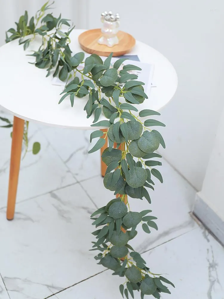 Flores decorativas guirlanda de eucalipto artificial com videiras de salgueiro guirlanda de plantas verdes para festas em casa centros de mesa caminho de mesa arco de casamento