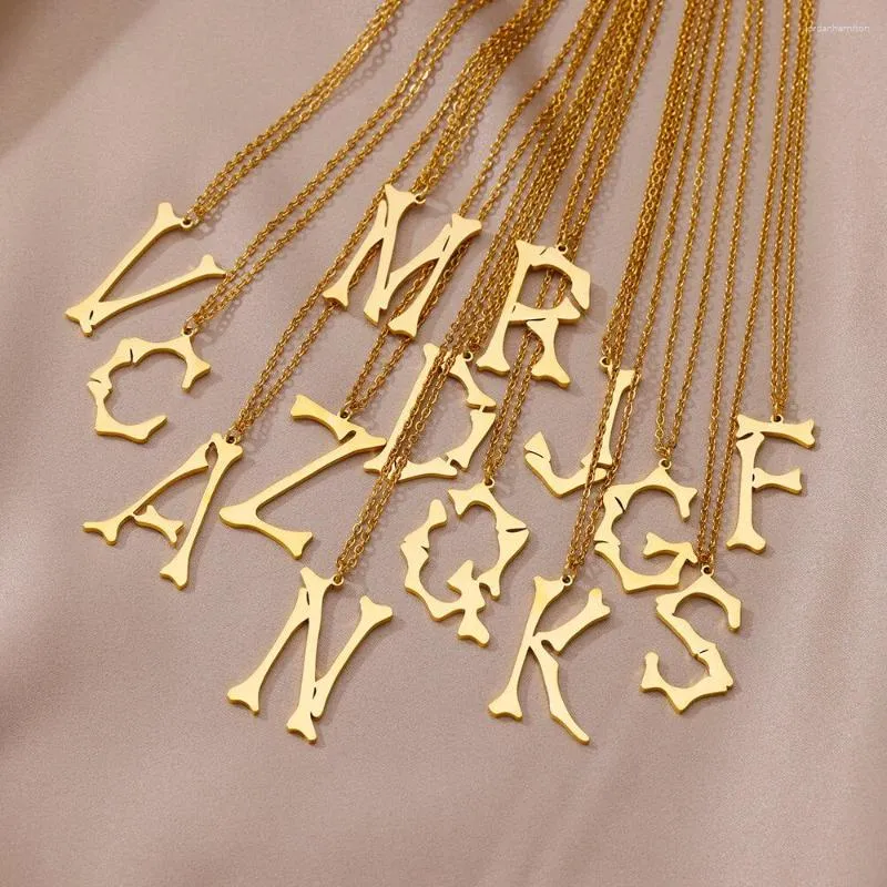 Hänge halsband skelett inledande halsband för kvinnor guldpläterad rostfritt stål bokstav gotiska alfabetsmycken