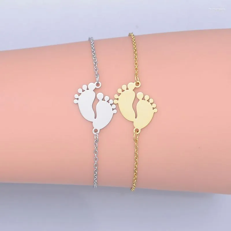 Lien Bracelets Chaîne En Acier Inoxydable Dainty Bébé Pied Charme Bracelet Pour Les Femmes En Gros Super Qualité Haute Poli DropLink Raym22