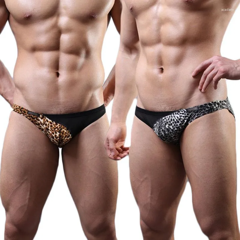 Underbyxor 2st män underkläder leopard trosor kompettera andningsbara mesh gay cuecas slip homme sexig jockstrap